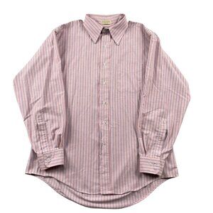 VTG L.L. Bean Dress Shirt Mens 15.5 34 Pink Blue Button Down Made in USA